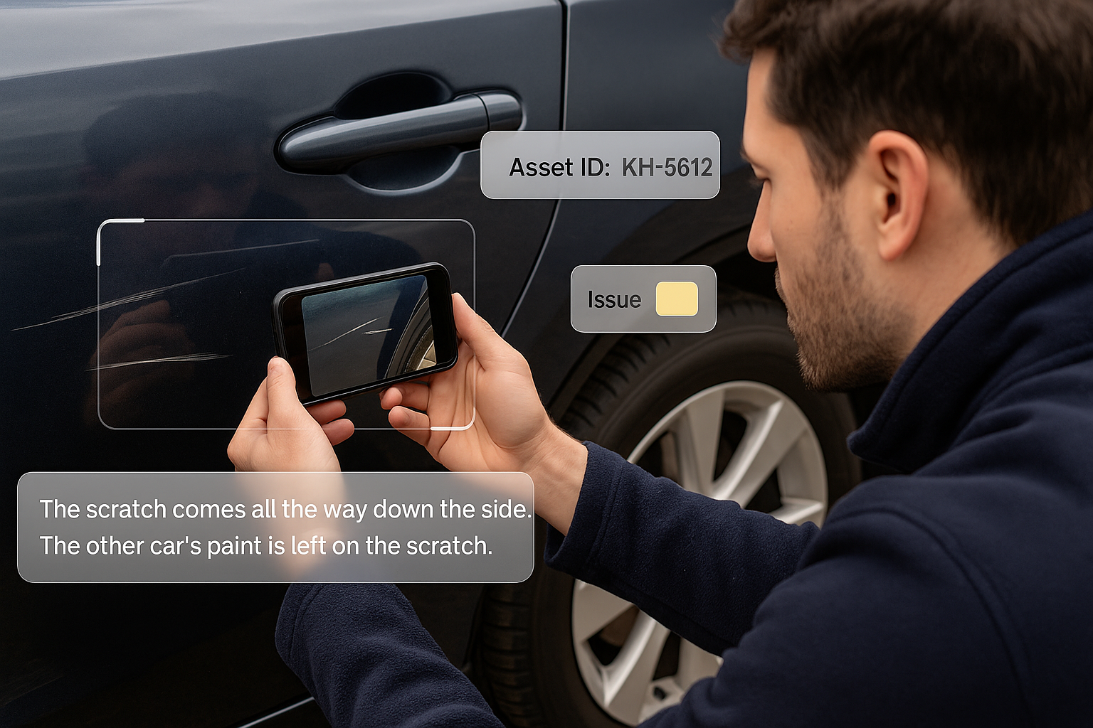 Car rental inspection — VidProof captures Asset ID and narrated issue description